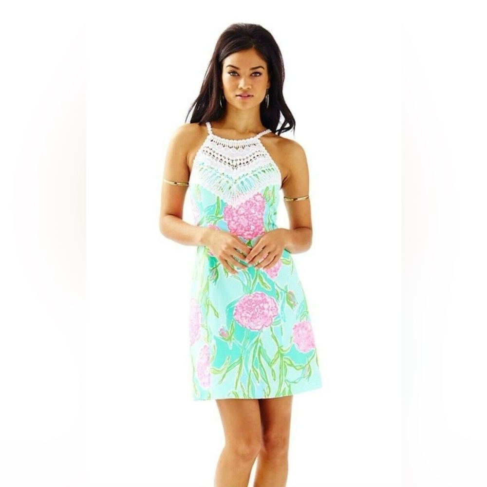 Lilly Pulitzer peals shift dress poolside blue green pink Sz 2